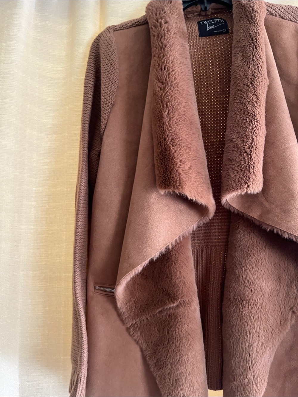 Twelfth Love Faux-Suede Draped Cardigan - Brown - Picture 5 of 15